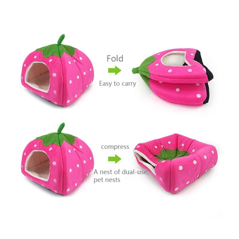 Strawberry Shaped Foldable Short Plush Pet House Nest, Size: L, Red, Size L, Pink, Size L, Purple, Size L