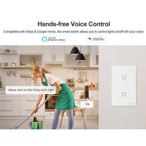 Sonoff T2 Touch 120mm Tempered Glass Panel Wall Switch Smart Home Light Touch Switch, Compatible with Alexa and Google Home, AC 100V-240V, US Plug, 120mm/ 1 US Plug