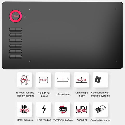 VEIKK A15 10x6 inch 5080 LPI Smart Touch Electronic Graphic Tablet, with Type-C Interface, A15 Beige, A15 Red, A15 Gold, A15 Blue