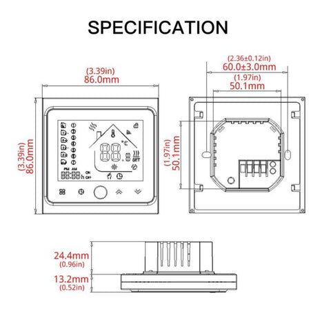 BHT-002GBLW 16A Load Electronic Heating Type LCD Digital Heating Room Thermostat with Sensor & Time Display, WiFi Control, BHT-002GBLW 16A (Black)  Electronic Heating Type, BHT-002GBLW 16A (White)  Electronic Heating Type