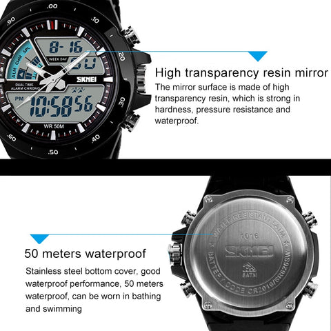 SKMEI 1016 Multifunctional Men Outdoor Sports Noctilucent Waterproof Double Digital Watch