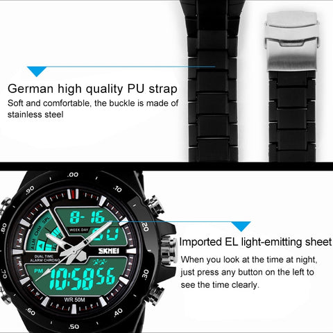 SKMEI 1016 Multifunctional Men Outdoor Sports Noctilucent Waterproof Double Digital Watch