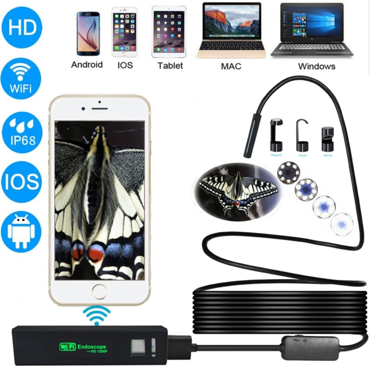 YPC110 8mm 2.0MP HD Camera WiFi Endoscope Snake Tube Inspection Camera with 8 LED, Waterproof IP68, Lens Diameter: 8mm, Length: 3.5m, Soft Line, 3.5m Soft Line