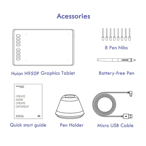 HUION Inspiroy Series H950P 5080LPI Professional Art USB Graphics Drawing Tablet for Windows / Mac OS, with Battery-free Pen