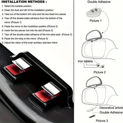 3R-091 Car Blind Spot Left Rear View Wide Angle Adjustable Mirror, 3R-091 (Black), 3R-091