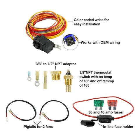 Car 12V 40A 165-185 Degree Electric Cooling Fan Thermostat Temperature Sensor Switch Set, 12V 40A 165-185 Degree