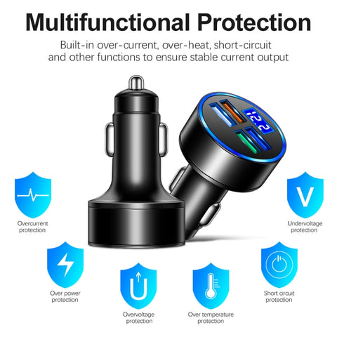 3.1A 4 in 1 Digital Display Car Charger with Voltmeter, SKU-03-4