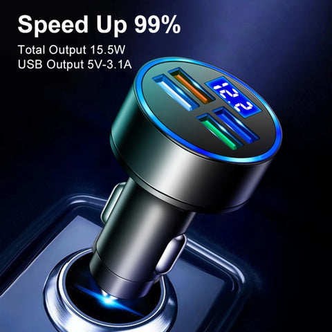 3.1A 4 in 1 Digital Display Car Charger with Voltmeter, SKU-03-4