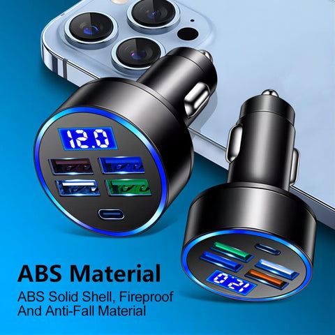3.1A 5 in 1 Digital Display Car Charger with Voltmeter, SKU-04-4