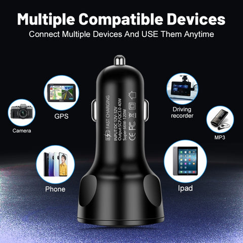 66W 4 in 1 Digital Display Fast Charging Car Charger with Voltmeter, 66W