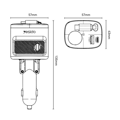 Yesido Y76 Cigarette Lighter Car Charger USB-A & Type-C Fast Charging Adapter with 60cm Type-C Retractable Cable