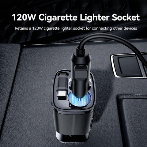 Yesido Y76 Cigarette Lighter Car Charger USB-A & Type-C Fast Charging Adapter with 60cm Type-C Retractable Cable