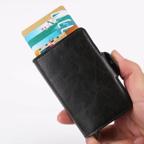 X-7 Antimagnetic RFID  Multi-functional Aluminum Crazy Horse Texture Leather Card Bag Wallet