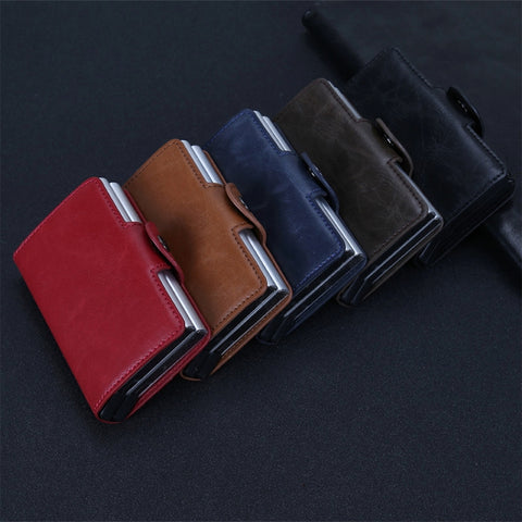 X-7 Antimagnetic RFID  Multi-functional Aluminum Crazy Horse Texture Leather Card Bag Wallet