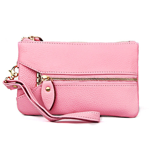 2001 Horizontal Square Litchi Texture Wallet Clutch Bag for Ladies, with Detachable Hand Strap & 6 Key Rings, Orange, Pink, Green, Yellow