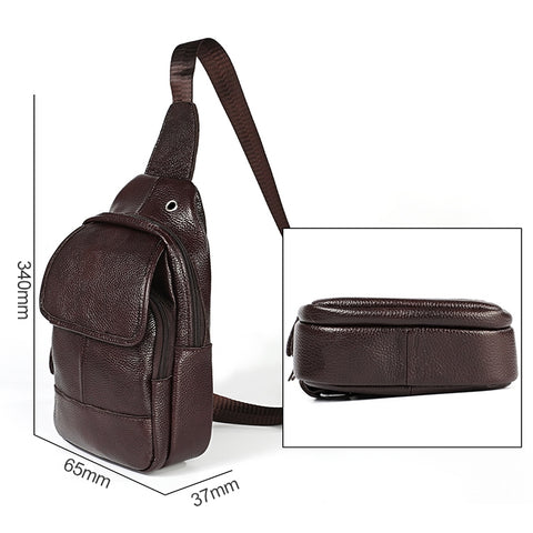 6023 Casual Litchi Texture Soft Face Full-grain Cowhide One Shoulder Crossbody Bag for Men, Black, Coffee, Red, Brown