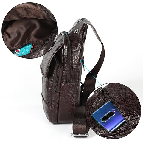 6023 Casual Litchi Texture Soft Face Full-grain Cowhide One Shoulder Crossbody Bag for Men, Black, Coffee, Red, Brown