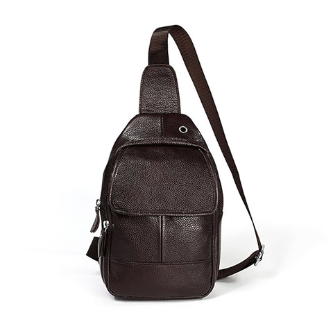 6023 Casual Litchi Texture Soft Face Full-grain Cowhide One Shoulder Crossbody Bag for Men, Black, Coffee, Red, Brown