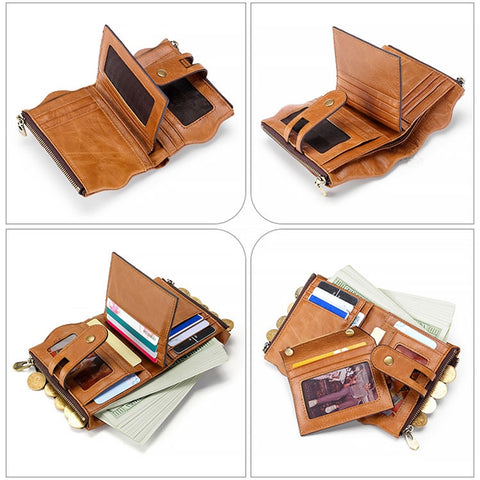 LT3539 Cowhide Leather Zipper Buckle Anti-magnetic RFID Wallet Clutch Bag for Men, with Card Slots & Shoulder Strap, LT3539 Shoulder Strap Blue, LT3539 Strap Red, LT3539 Yellowish-brown, LT3539 Shoulder Strap Black, LT3539 Shoulder Strap Coffee