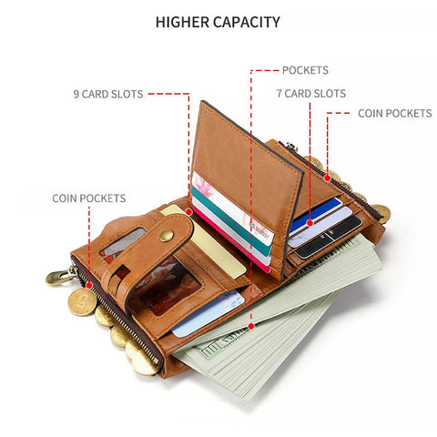 LT3539 Cowhide Leather Zipper Buckle Anti-magnetic RFID Wallet Clutch Bag for Men, with Card Slots & Shoulder Strap, LT3539 Shoulder Strap Blue, LT3539 Strap Red, LT3539 Yellowish-brown, LT3539 Shoulder Strap Black, LT3539 Shoulder Strap Coffee