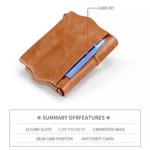 LT3539 Cowhide Leather Zipper Buckle Anti-magnetic RFID Wallet Clutch Bag for Men, with Card Slots & Shoulder Strap, LT3539 Shoulder Strap Blue, LT3539 Strap Red, LT3539 Yellowish-brown, LT3539 Shoulder Strap Black, LT3539 Shoulder Strap Coffee