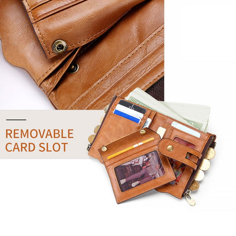 LT3539 Cowhide Leather Zipper Buckle Anti-magnetic RFID Wallet Clutch Bag for Men, with Card Slots & Shoulder Strap, LT3539 Shoulder Strap Blue, LT3539 Strap Red, LT3539 Yellowish-brown, LT3539 Shoulder Strap Black, LT3539 Shoulder Strap Coffee
