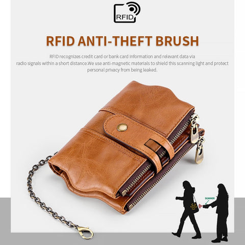 LT3539 Cowhide Leather Zipper Buckle Anti-magnetic RFID Wallet Clutch Bag for Men, with Card Slots & Shoulder Strap, LT3539 Shoulder Strap Blue, LT3539 Strap Red, LT3539 Yellowish-brown, LT3539 Shoulder Strap Black, LT3539 Shoulder Strap Coffee