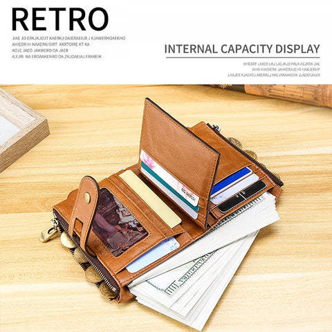 LT3539 Cowhide Leather Zipper Buckle Anti-magnetic RFID Wallet Clutch Bag for Men, with Card Slots & Shoulder Strap, LT3539 Shoulder Strap Blue, LT3539 Strap Red, LT3539 Yellowish-brown, LT3539 Shoulder Strap Black, LT3539 Shoulder Strap Coffee