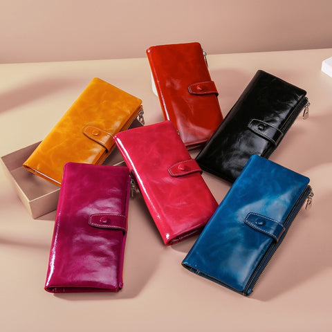 TP-189 Oilskin Leather Multi-functional Zipper RFID Leather Wallet