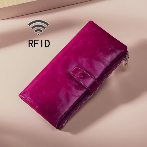 TP-189 Oilskin Leather Multi-functional Zipper RFID Leather Wallet
