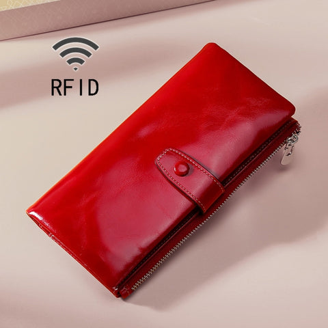 TP-189 Oilskin Leather Multi-functional Zipper RFID Leather Wallet