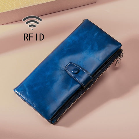 TP-189 Oilskin Leather Multi-functional Zipper RFID Leather Wallet
