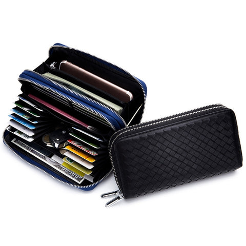 Sheepskin Weave Double Zipper Large Capacity Multiple-Card RFID Anti-Theft Wallet Bag