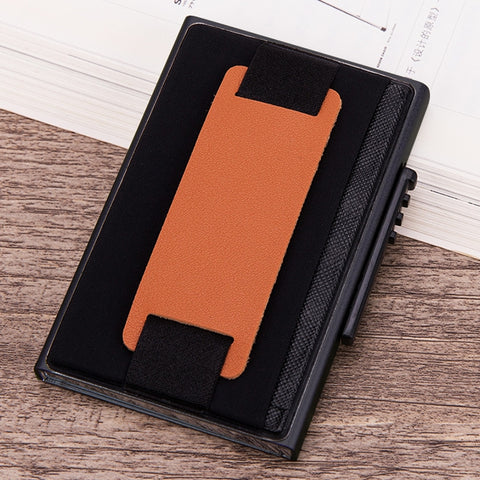 X-32C Automatically Pop-up Card Type Anti-magnetic RFID Anti-theft Men Aluminum Alloy A Dial Button Elastic Bag Wallet with PU Leather Strap, X-32C A Dial Button Black, X-32C A Dial Button Grey, X-32C A Dial Button Gold, X-32C A Dial Button Blue       ...