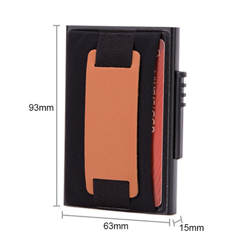 X-32C Automatically Pop-up Card Type Anti-magnetic RFID Anti-theft Men Aluminum Alloy A Dial Button Elastic Bag Wallet with PU Leather Strap, X-32C A Dial Button Black, X-32C A Dial Button Grey, X-32C A Dial Button Gold, X-32C A Dial Button Blue       ...