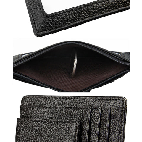 Cowhide Leather Solid Color Card Holder Wallet RFID Blocking Card Bag Protect Case with 3 Card Slots & Photo Frame, Size: 110*77*4mm
