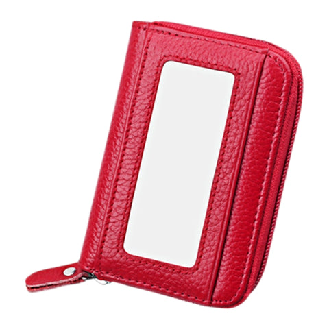 Genuine Cowhide Leather Solid Color Zipper Horizontal Card Holder Wallet RFID Blocking Card Bag Protect Case with 12 Card Slots, Size: 11.5*7.5cm