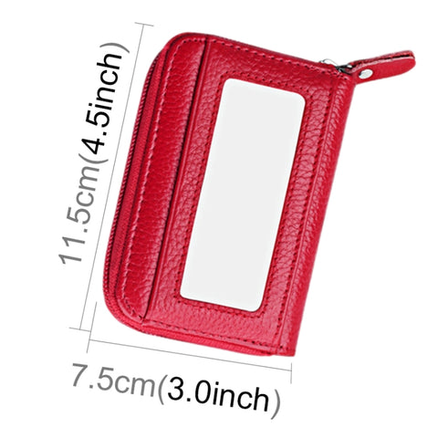 Genuine Cowhide Leather Solid Color Zipper Horizontal Card Holder Wallet RFID Blocking Card Bag Protect Case with 12 Card Slots, Size: 11.5*7.5cm