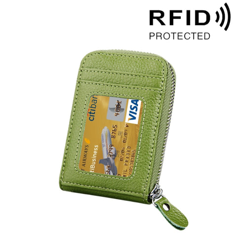 Genuine Cowhide Leather Solid Color Zipper Vertical Card Holder Wallet RFID Blocking Card Bag Protect Case with 12 Card Slots, Size: 11.5*7.5cm