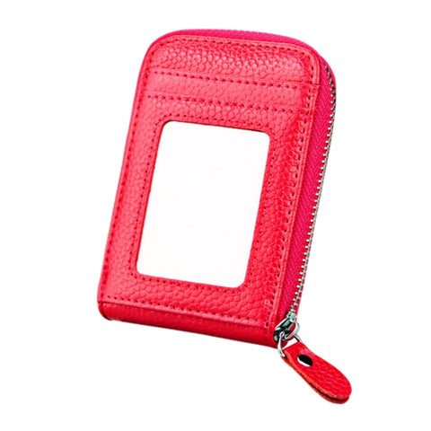 Genuine Cowhide Leather Solid Color Zipper Vertical Card Holder Wallet RFID Blocking Card Bag Protect Case with 12 Card Slots, Size: 11.5*7.5cm