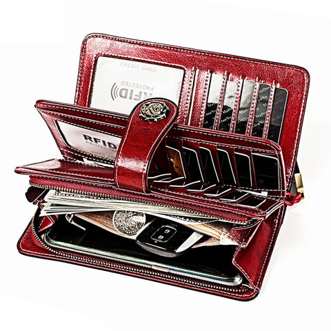 3556 Large Capacity Long Multi-function Anti-magnetic RFID Wallet Clutch for Ladies with Card Slots