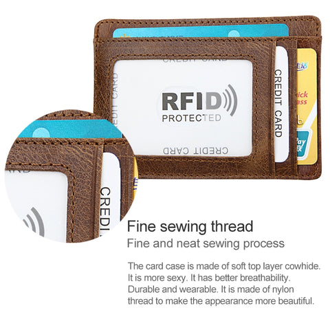 KB80 Antimagnetic RFID Crazy Horse Texture Oil Wax Leather Card Holder Wallet Billfold for Men and Women