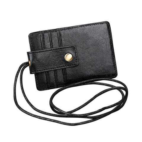 KB153 Antimagnetic RFID Leather Card Holder ID Card Badge with Lanyard