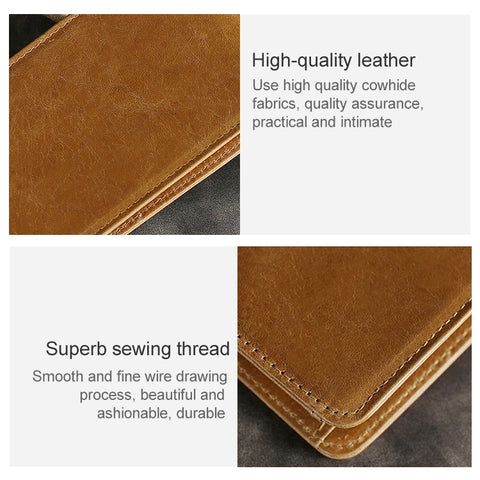 KB186 Antimagnetic RFID Mini Crazy Horse Texture Leather Billfold Card Wallet for Men and Women