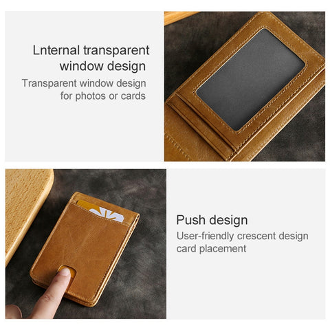 KB186 Antimagnetic RFID Mini Crazy Horse Texture Leather Billfold Card Wallet for Men and Women
