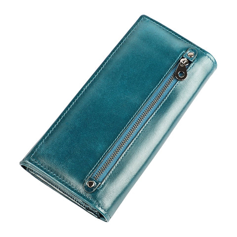 3559 Antimagnetic RFID Multi-function Zipper Retro Top-grain Leather Lady Purse Wallet