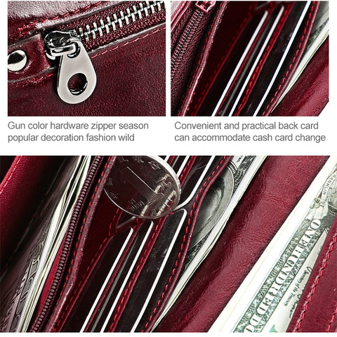 3559 Antimagnetic RFID Multi-function Zipper Retro Top-grain Leather Lady Purse Wallet