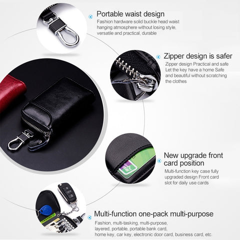 9105 Waist Hanging Large-capacity Zipper Leather Keys Holder Bag Multi-function Wallet