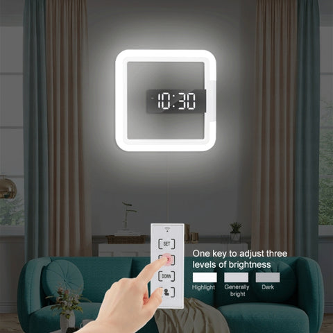 TS-S28-W Multifunctional Square RGB Thermometer Digital Alarm Clock LED Mirror Hollow Wall Clock, RGB Thermometer  Clock