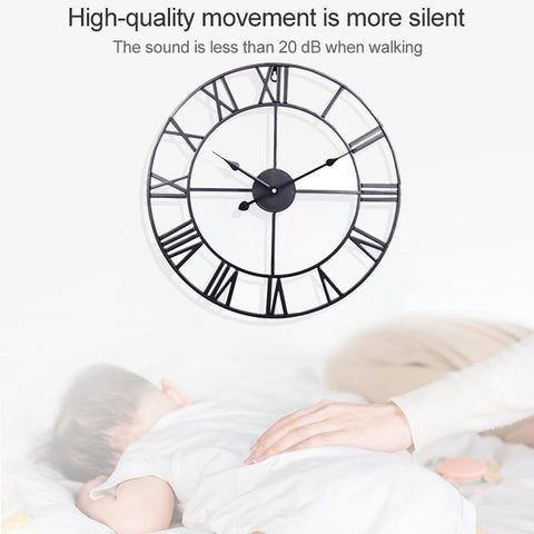 45cm Retro Living Room Iron Round Roman Numeral Mute Decorative Wall Clock, 45cm